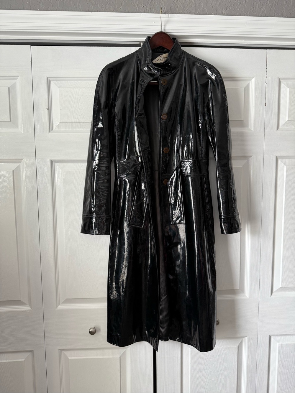Vintage Valentino Coat- Black Patent Leather Trench- Glossy/Luxe Statement Piece